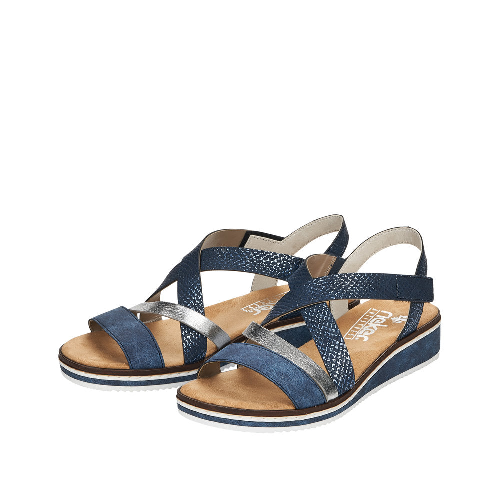 Rieker V3663-14 Ladies Blue Synthetic Leather Touch Fastening Sandals