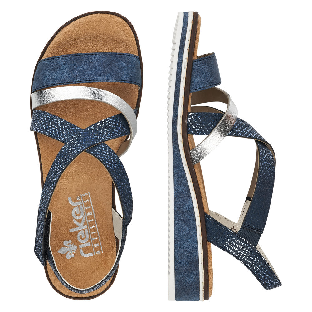 Rieker V3663-14 Ladies Blue Synthetic Leather Touch Fastening Sandals