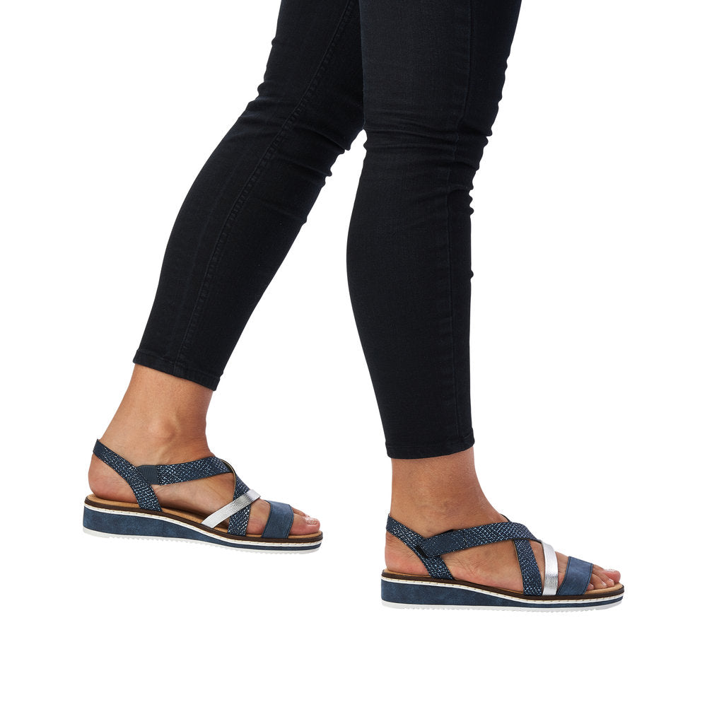 Rieker V3663-14 Ladies Blue Synthetic Leather Touch Fastening Sandals