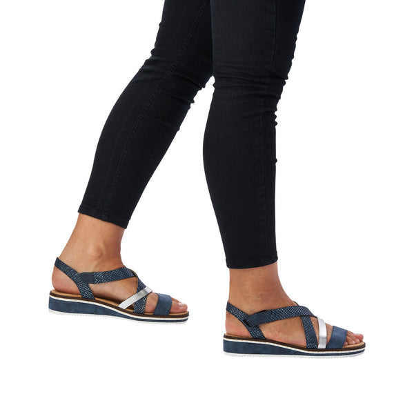 Rieker V3663-14 Ladies Blue Synthetic Leather Touch Fastening Sandals