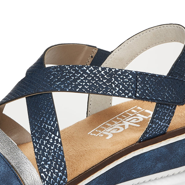Rieker V3663-14 Ladies Blue Synthetic Leather Touch Fastening Sandals