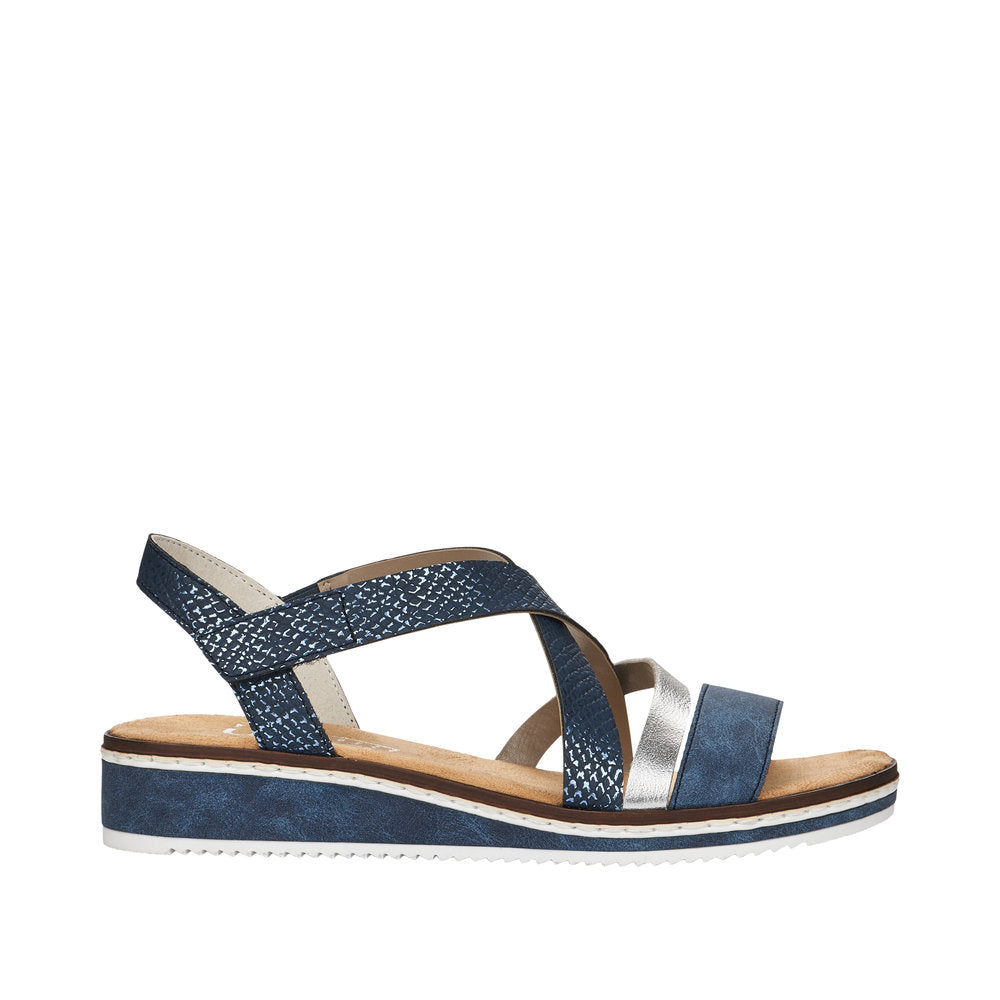Rieker V3663-14 Ladies Blue Synthetic Leather Touch Fastening Sandals