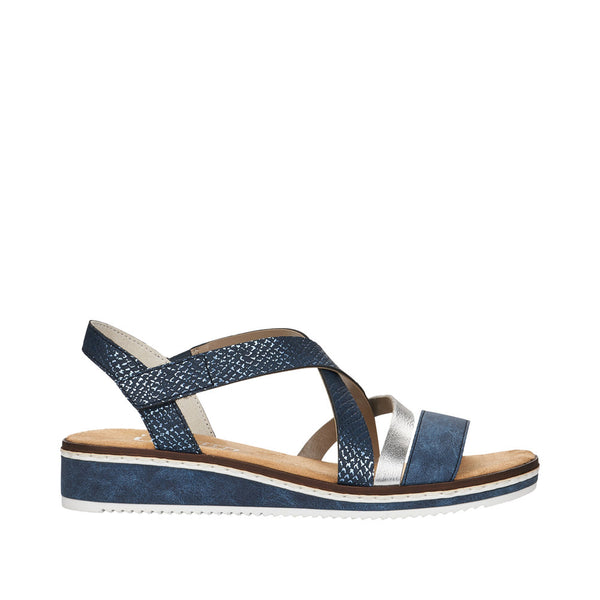 Rieker V3663-14 Ladies Blue Synthetic Leather Touch Fastening Sandals