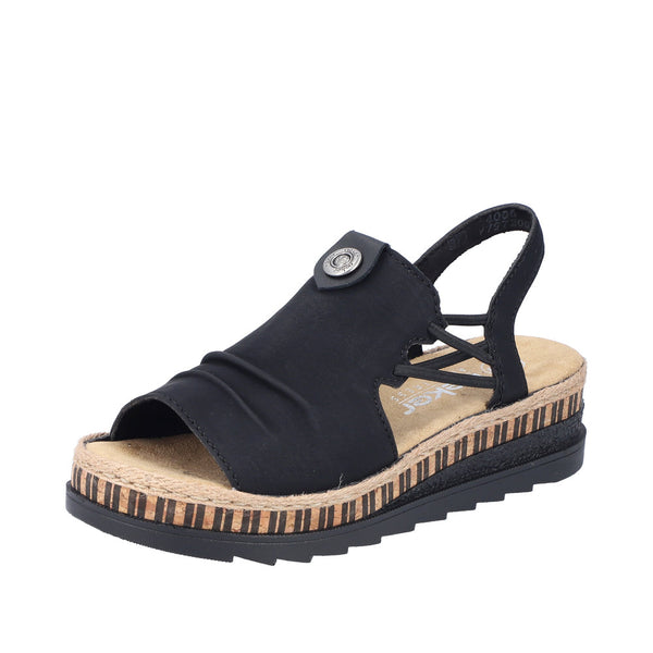 Rieker V7972-00 Ladies Black Pull On Sandals