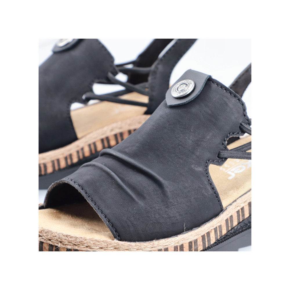 Rieker V7972-00 Ladies Black Pull On Sandals