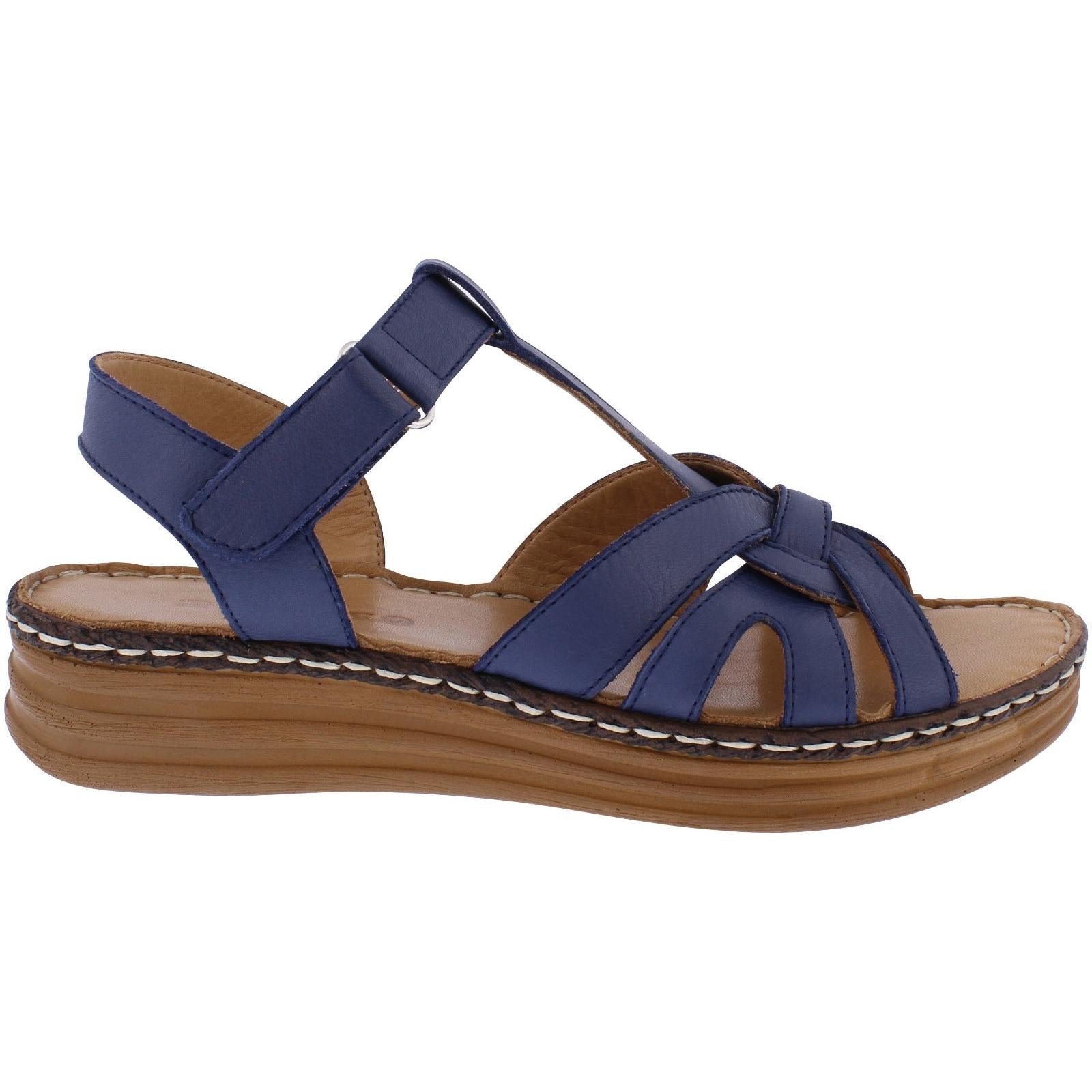 Adesso A7869 - Val Ladies Navy Leather Touch Fastening Sandals