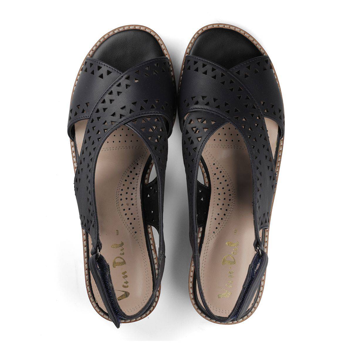 Van Dal Elan 2 3551 ladies 4101 Midnight Perforated Open Toe Slingback Wedge Sandals-elevate your sole
