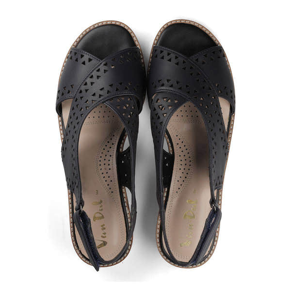 Van Dal Elan 2 3551 ladies 4101 Midnight Perforated Open Toe Slingback Wedge Sandals-elevate your sole