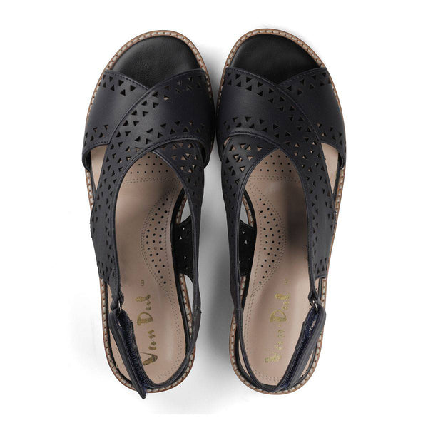 Van Dal Elan 2 3551 ladies 4101 Midnight Perforated Open Toe Slingback Wedge Sandals-elevate your sole