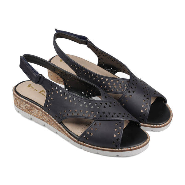 Van Dal Elan 2 3551 ladies 4101 Midnight Perforated Open Toe Slingback Wedge Sandals-elevate your sole