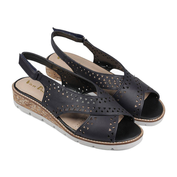 Van Dal Elan 2 3551 ladies 4101 Midnight Perforated Open Toe Slingback Wedge Sandals-elevate your sole