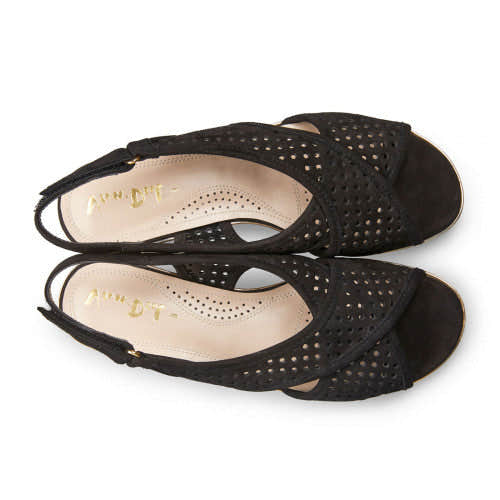 Van Dal Elan 3108 Ladies 1002 Black Suede Perforated Open Toe Slingback Wedge Sandals - elevate your sole