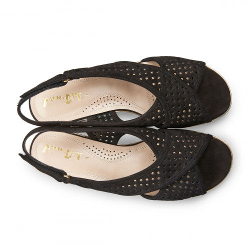 Van Dal Elan 3108 Ladies 1002 Black Suede Perforated Open Toe Slingback Wedge Sandals - elevate your sole