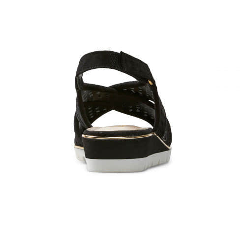 Van Dal Elan 3108 Ladies 1002 Black Suede Perforated Open Toe Slingback Wedge Sandals - elevate your sole