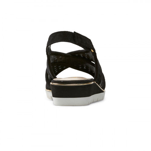 Van Dal Elan 3108 Ladies 1002 Black Suede Perforated Open Toe Slingback Wedge Sandals - elevate your sole