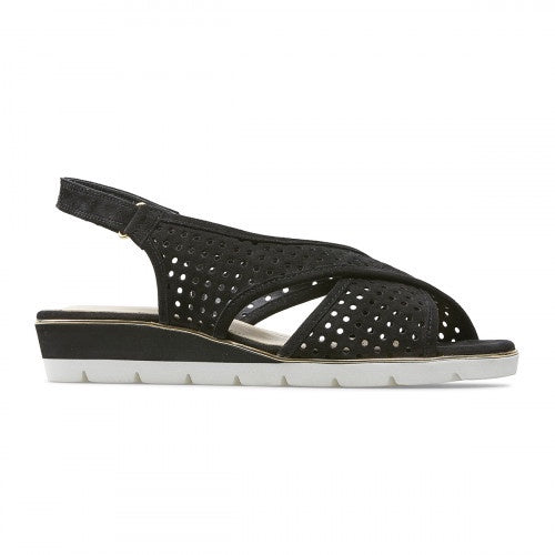 Van Dal Elan 3108 Ladies 1002 Black Suede Perforated Open Toe Slingback Wedge Sandals - elevate your sole