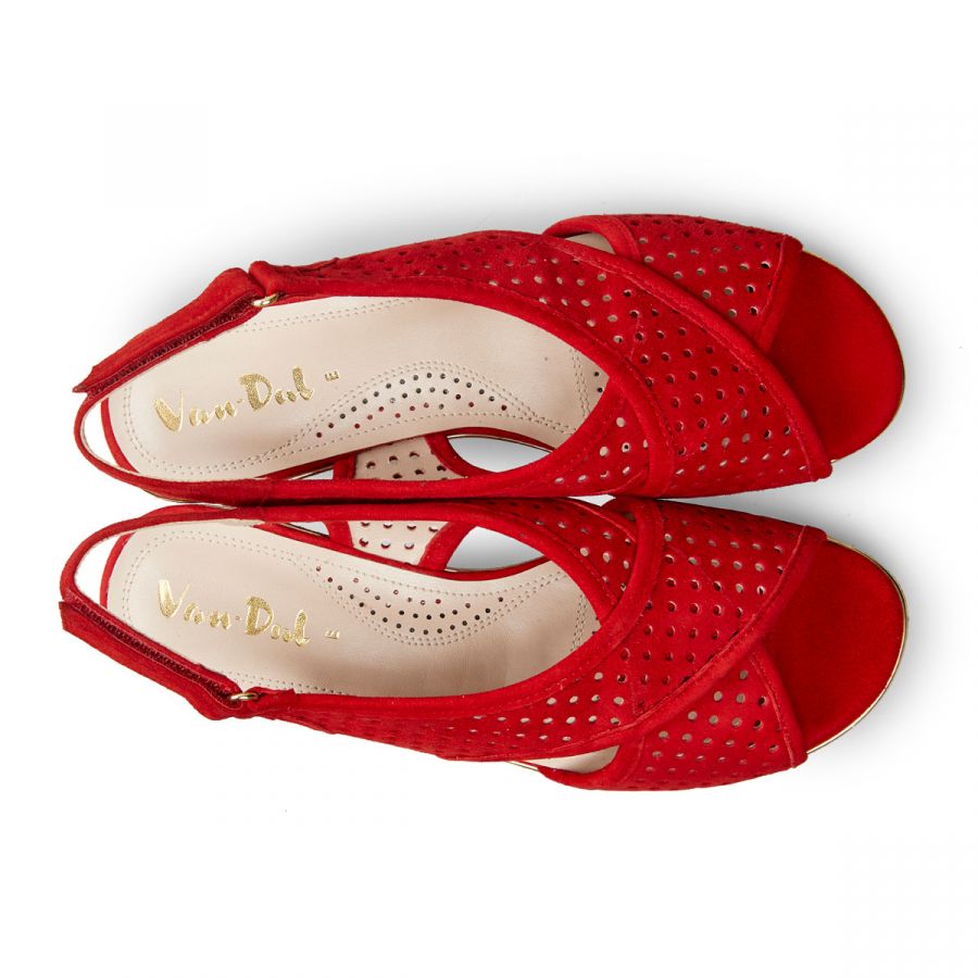 Van Dal Elan Ladies Poppy Red Perforated Suede Slingback Sandals-elevate your sole
