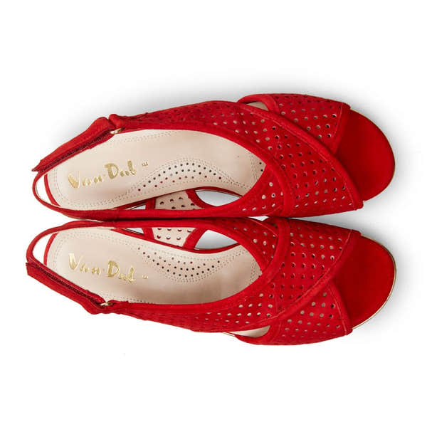 Van Dal Elan Ladies Poppy Red Perforated Suede Slingback Sandals-elevate your sole