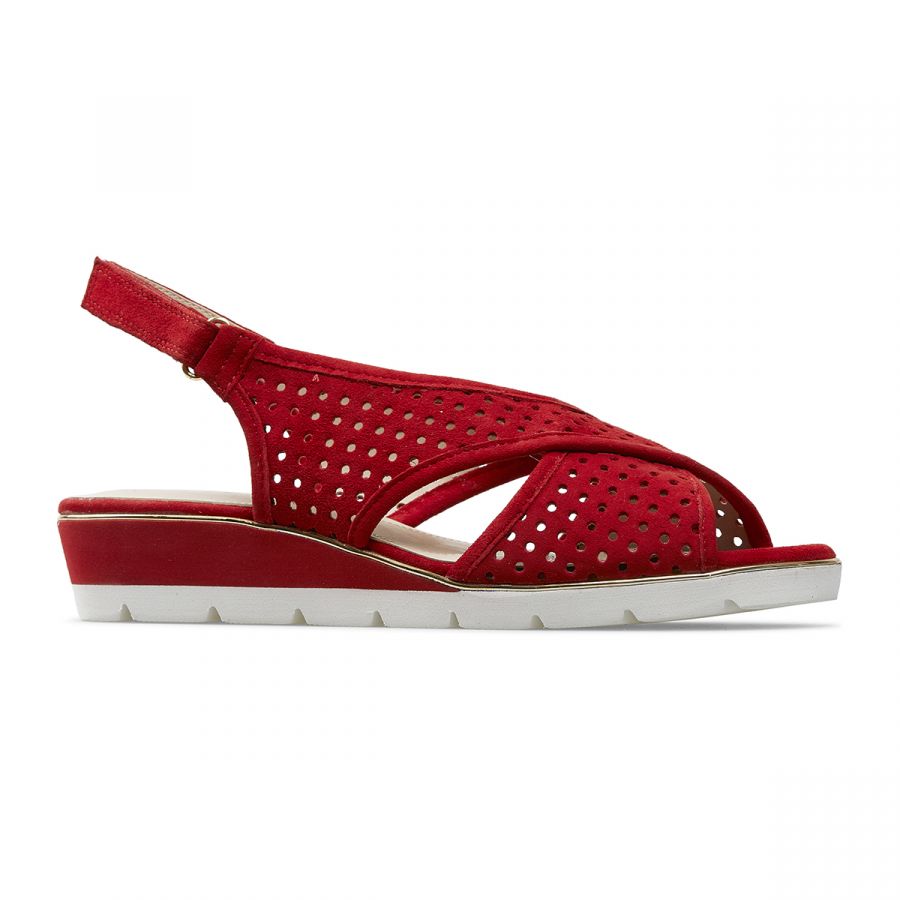 Van Dal Elan Ladies Poppy Red Perforated Suede Slingback Sandals-elevate your sole