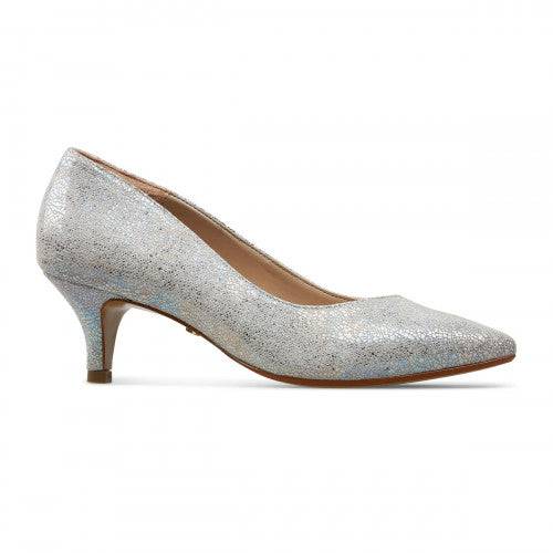 Van Dal Gina Ladies White Feature Print Kitten Heel Court Shoes-elevate your sole