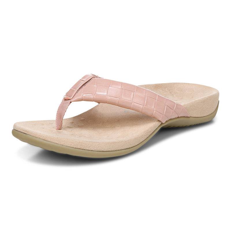 Vionic Layne Ladies Peach Patent Arch Support Slip On Sandals-elevate your sole