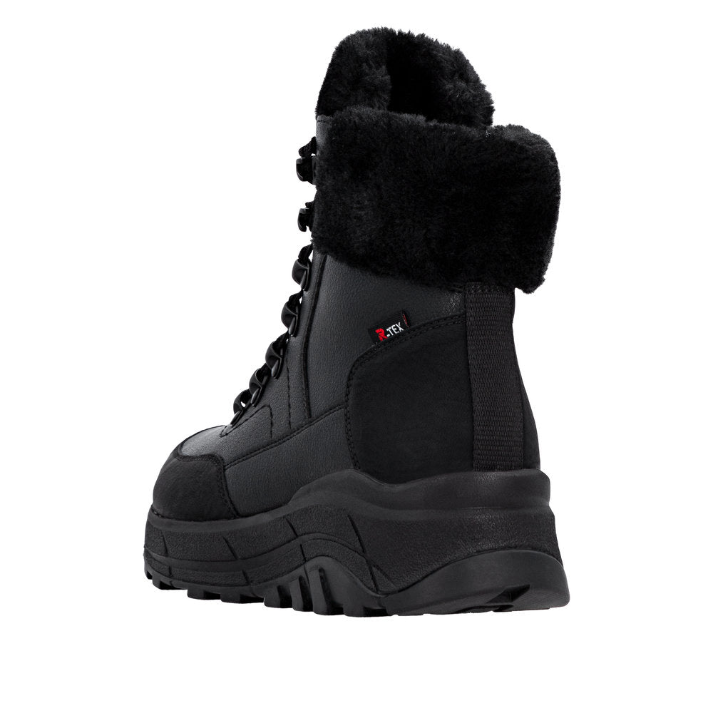 Rieker W0063-02 Ladies Black Water Resistant Zip & Lace Ankle Boots