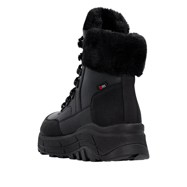 Rieker W0063-02 Ladies Black Water Resistant Zip & Lace Ankle Boots