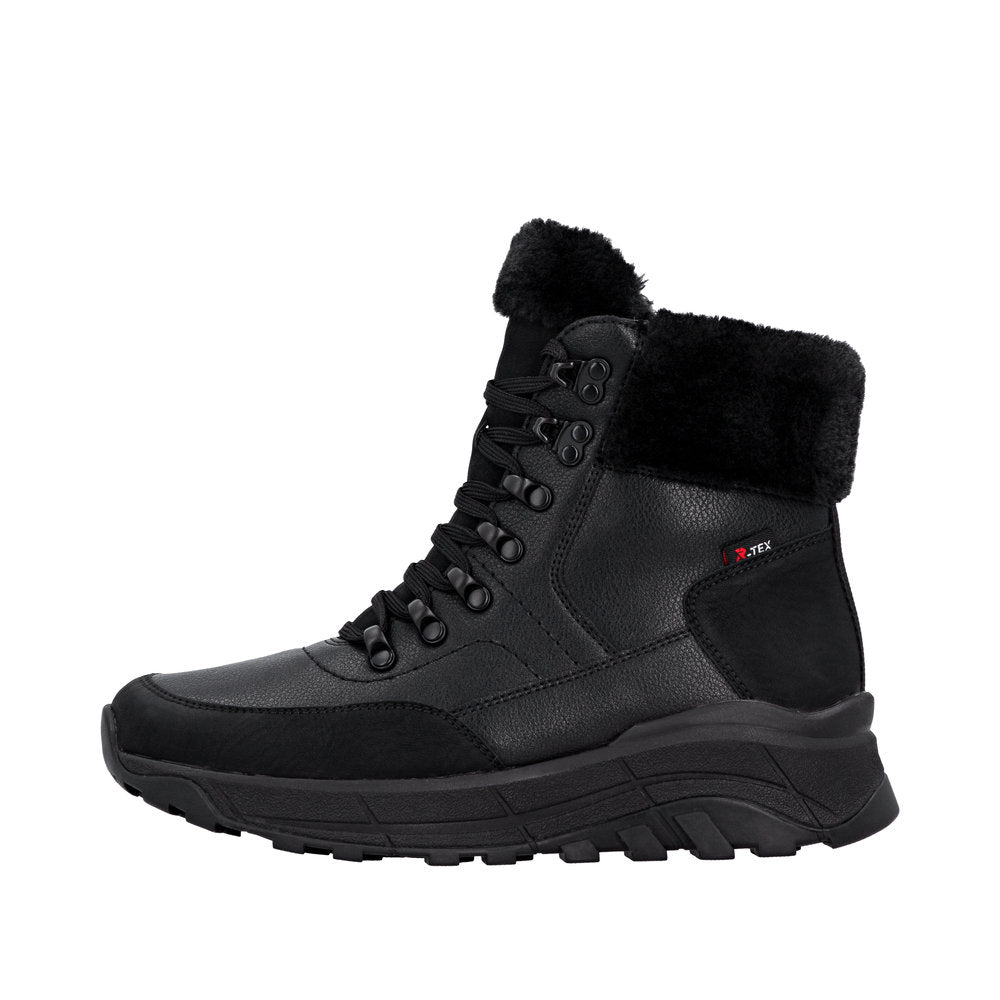Rieker W0063-02 Ladies Black Water Resistant Zip & Lace Ankle Boots