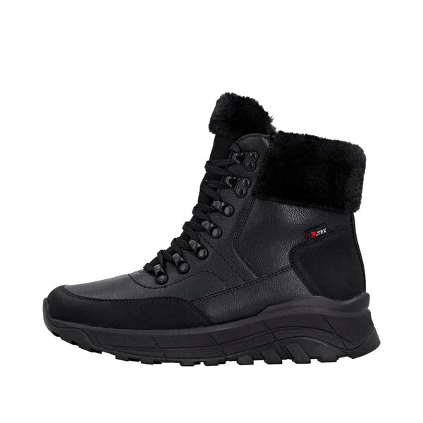 Rieker W0063-02 Ladies Black Water Resistant Zip & Lace Ankle Boots