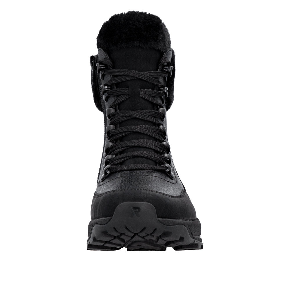 Rieker W0063-02 Ladies Black Water Resistant Zip & Lace Ankle Boots