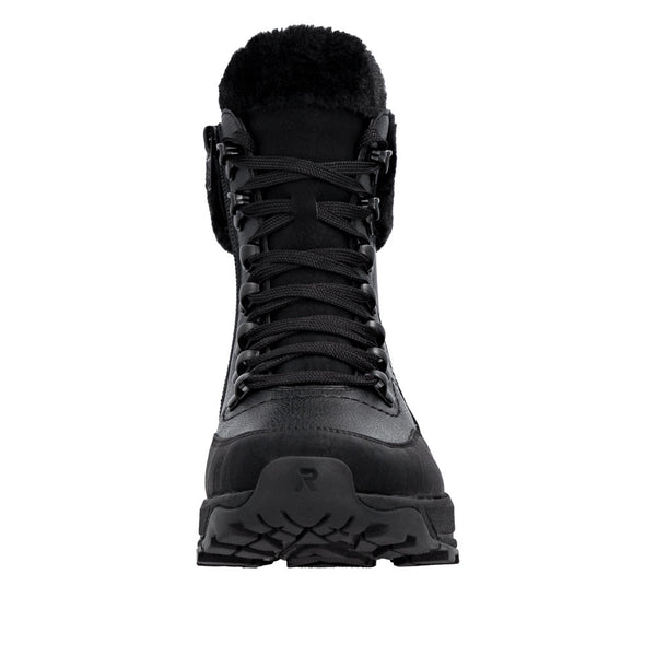 Rieker W0063-02 Ladies Black Water Resistant Zip & Lace Ankle Boots