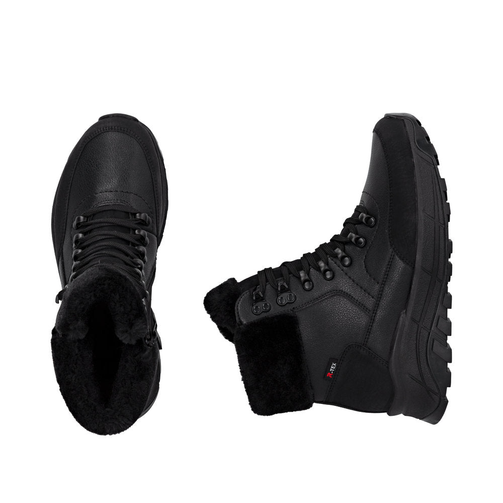 Rieker W0063-02 Ladies Black Water Resistant Zip & Lace Ankle Boots