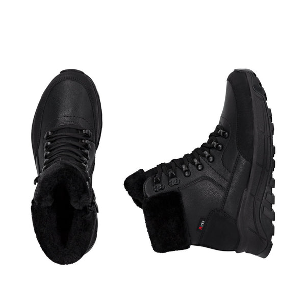 Rieker W0063-02 Ladies Black Water Resistant Zip & Lace Ankle Boots