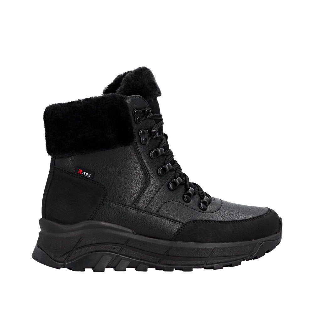 Rieker W0063-02 Ladies Black Water Resistant Zip & Lace Ankle Boots