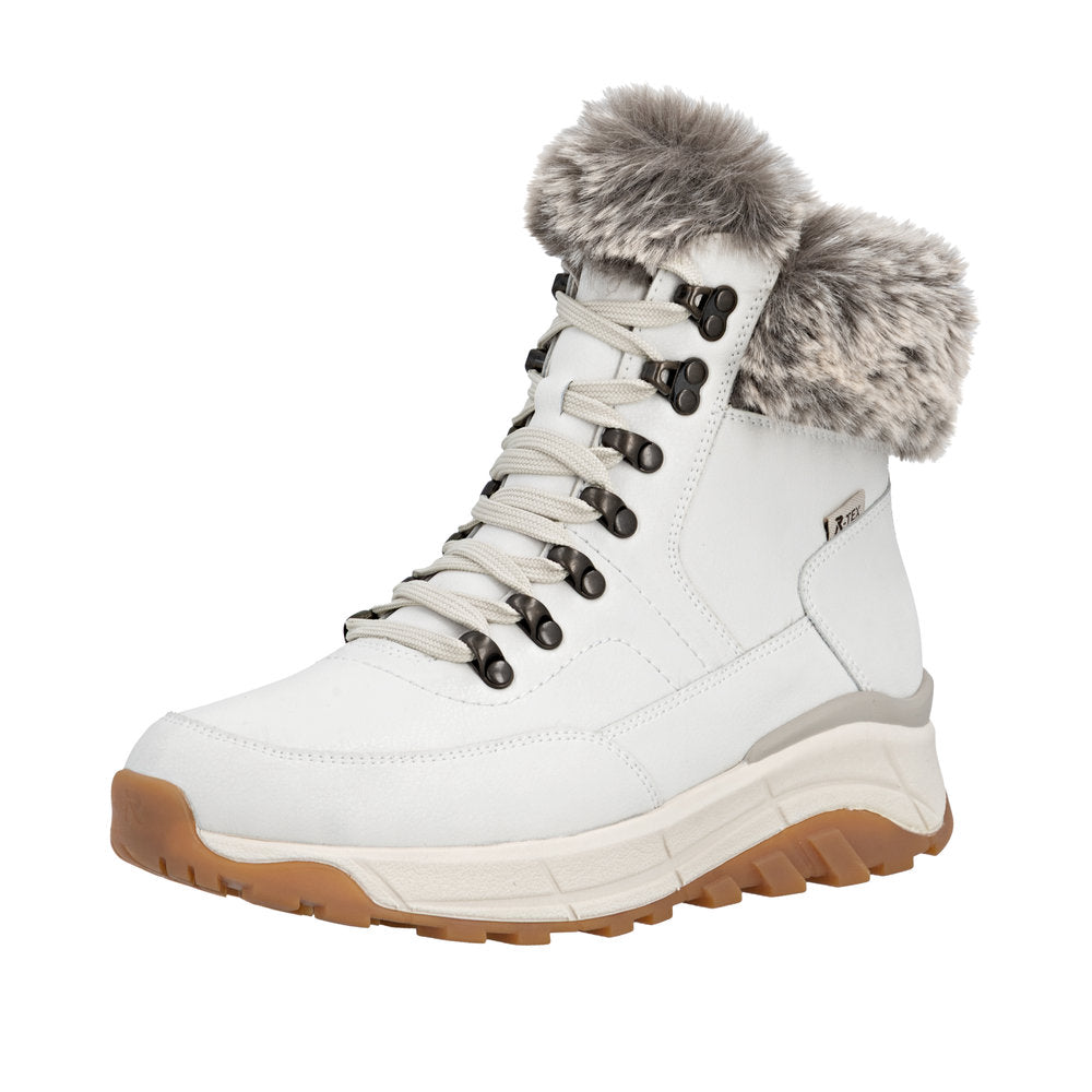 Rieker W0063-80 Ladies White Leather Water Resistant Zip & Lace Ankle Boots