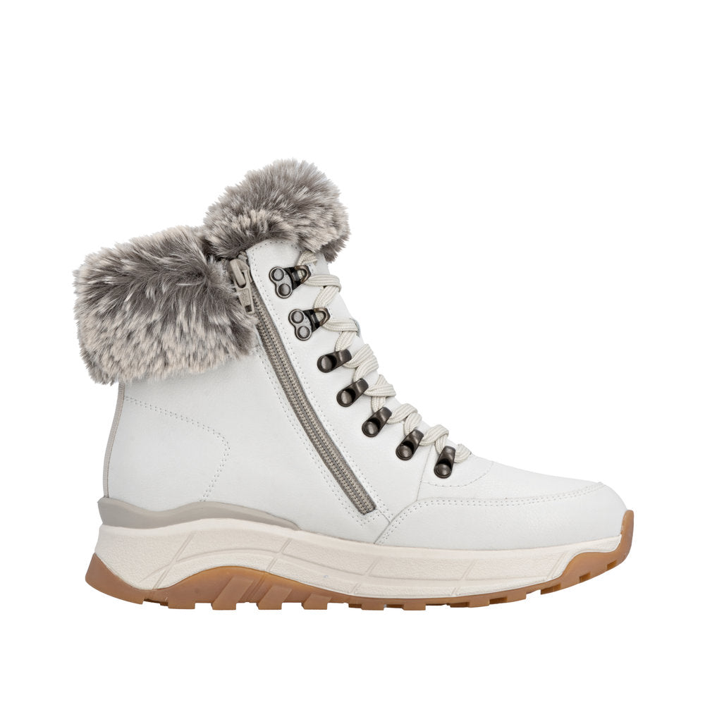 Rieker W0063-80 Ladies White Leather Water Resistant Zip & Lace Ankle Boots