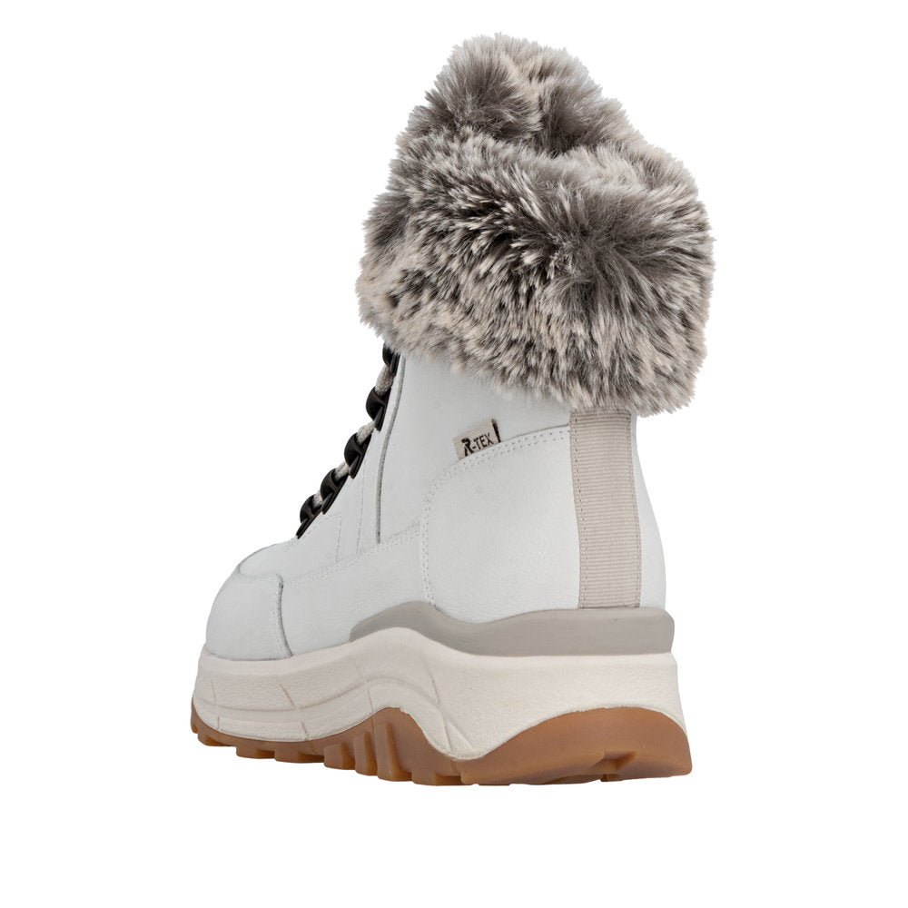 Rieker W0063-80 Ladies White Leather Water Resistant Zip & Lace Ankle Boots