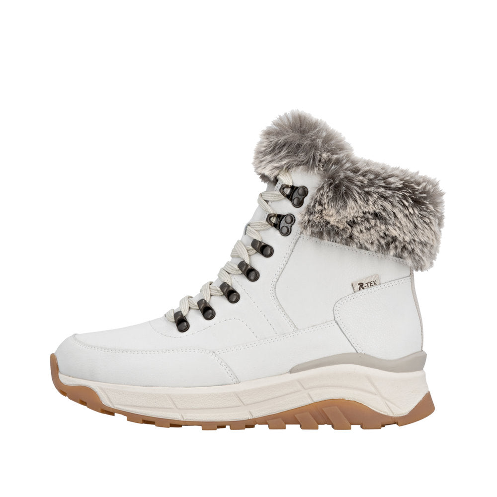 Rieker W0063-80 Ladies White Leather Water Resistant Zip & Lace Ankle Boots