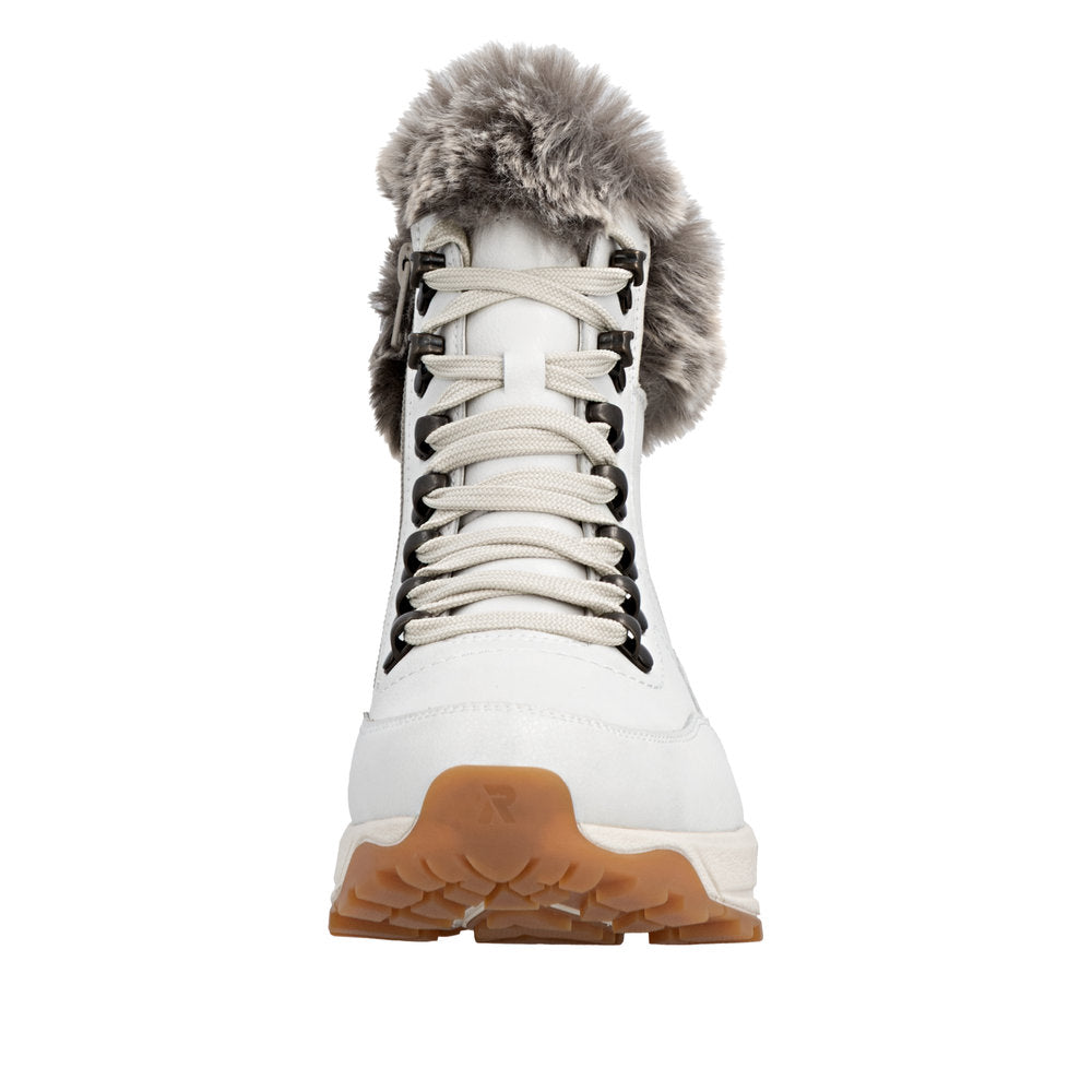 Rieker W0063-80 Ladies White Leather Water Resistant Zip & Lace Ankle Boots