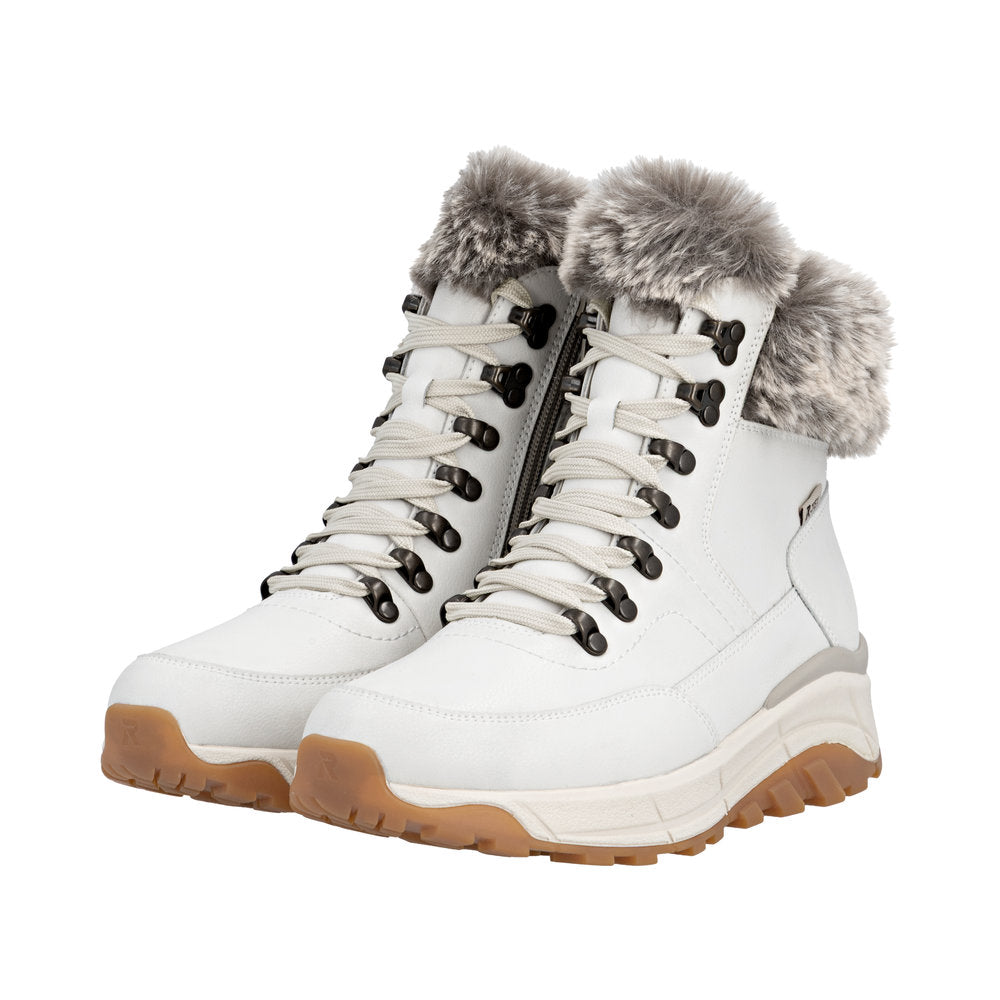 Rieker W0063-80 Ladies White Leather Water Resistant Zip & Lace Ankle Boots