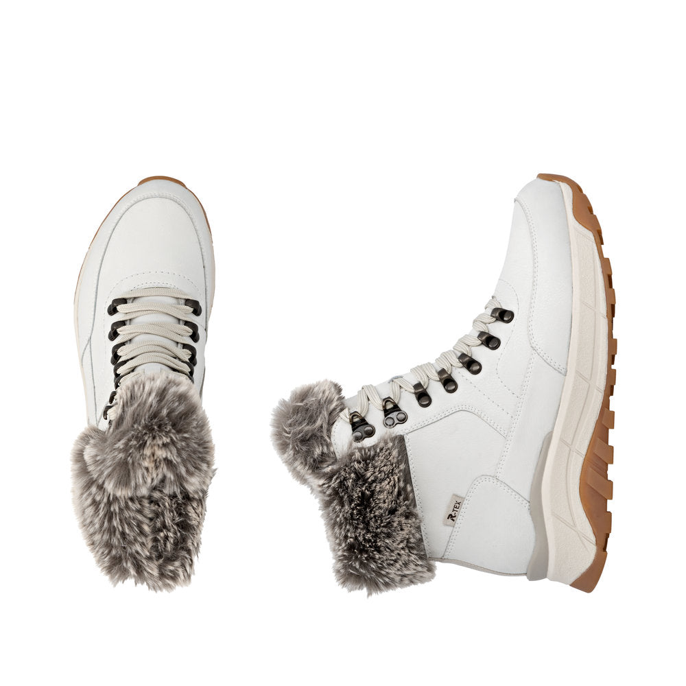 Rieker W0063-80 Ladies White Leather Water Resistant Zip & Lace Ankle Boots