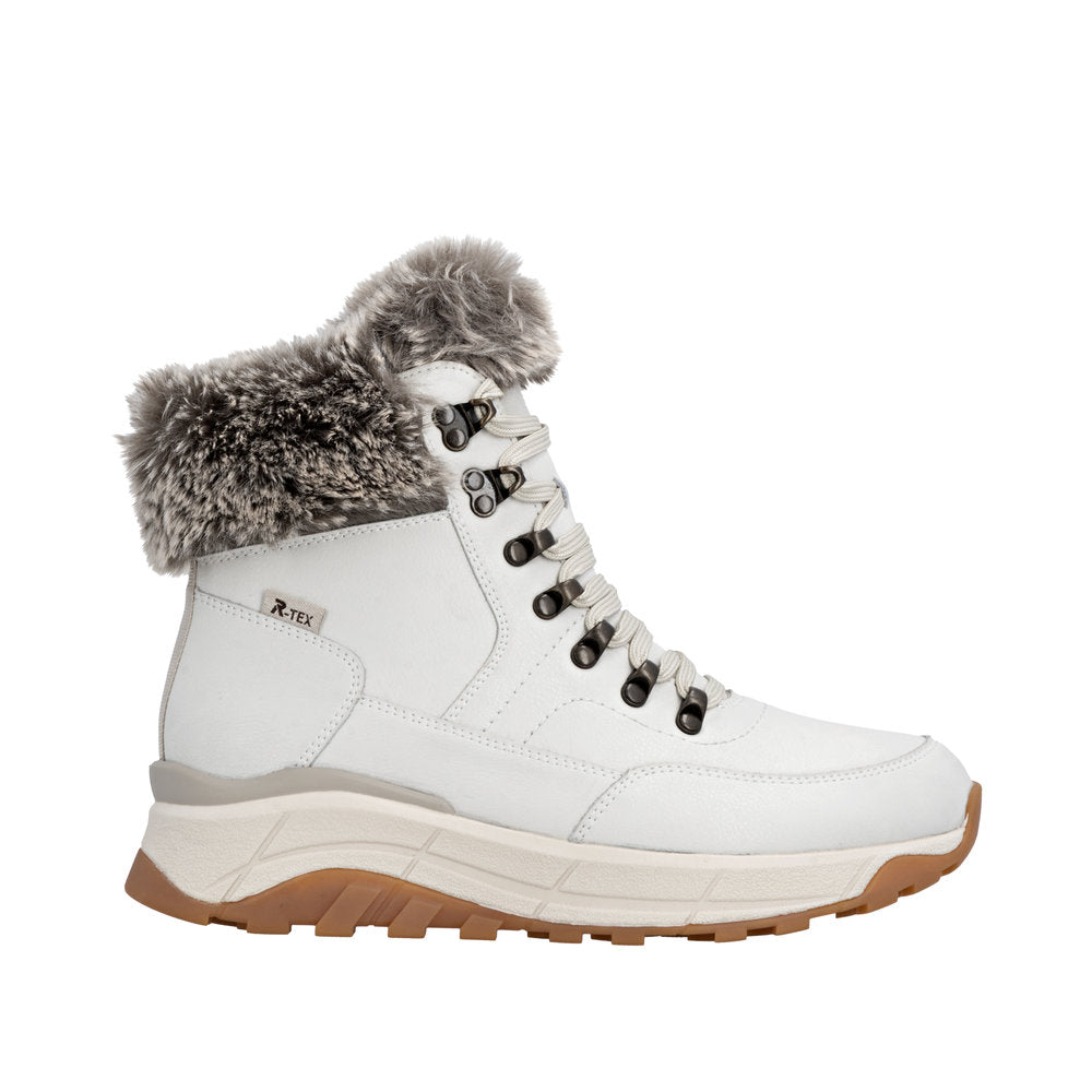 Rieker W0063-80 Ladies White Leather Water Resistant Zip & Lace Ankle Boots