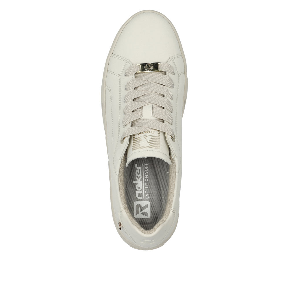 Rieker W0503-80  Ladies Off White Leather Lace Up Trainers