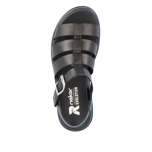Rieker W0804-00 Ladies Black Leather Touch Fastening Sandals