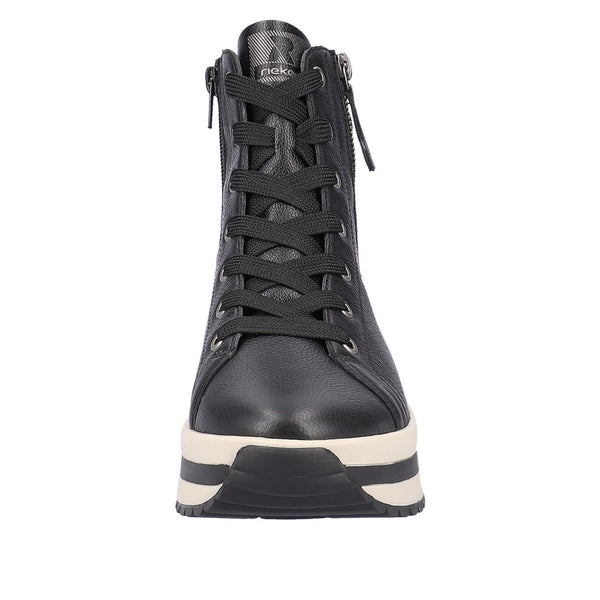 Rieker W0962-00  Ladies Black Leather Zip & Lace Ankle Boots