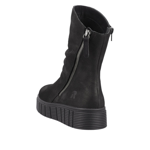 Rieker W1063-00  Ladies Black Suede Side Zip Mid-Calf Boots