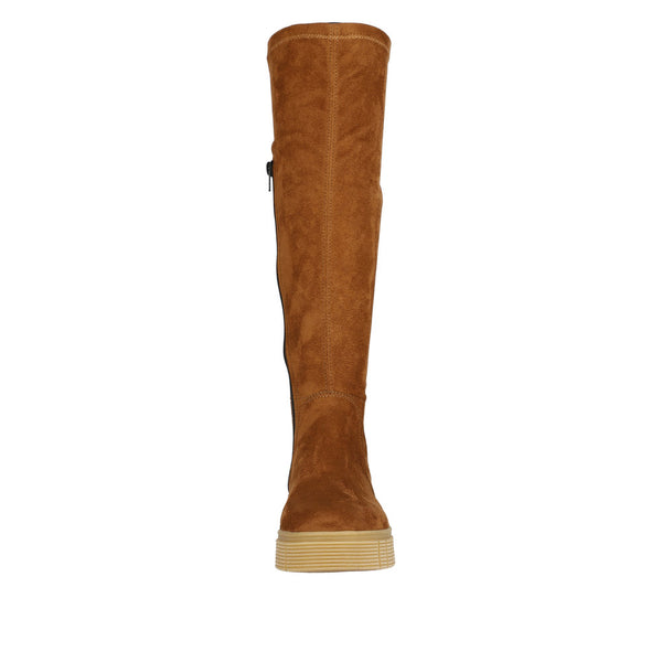 Rieker W1080-24 Ladies Tan Textile Side Zip Knee High Boots