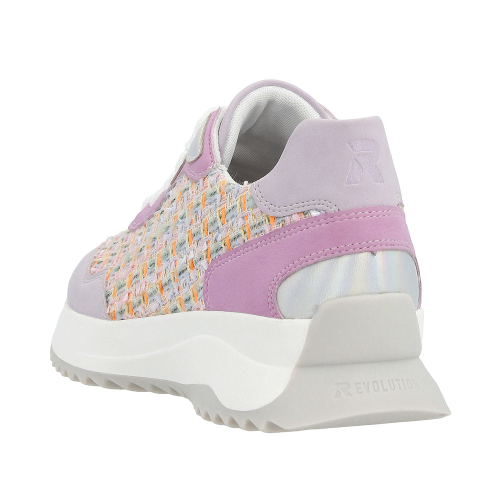 Rieker W1300-90 Dhara Ladies Pink Multi Lace Up Trainers