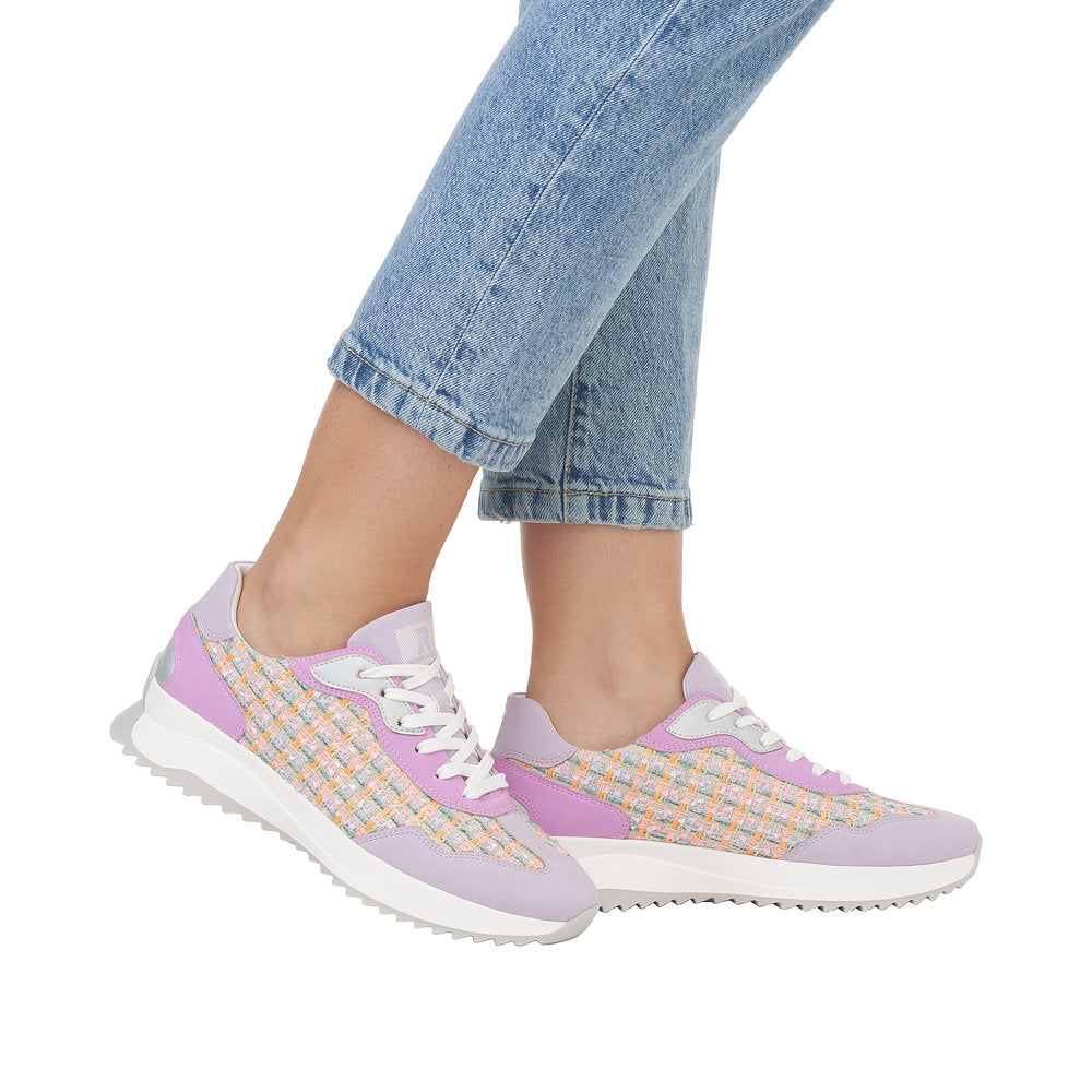 Rieker W1300-90 Dhara Ladies Pink Multi Lace Up Trainers