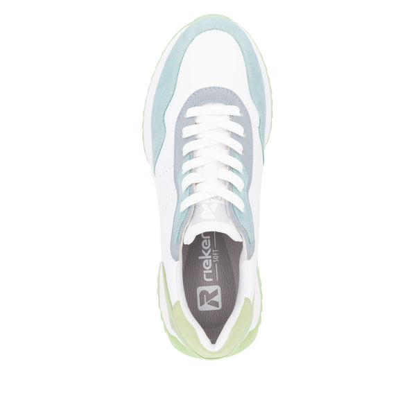 Rieker W1308-81 Ladies Wide Multi Leather Lace Up Trainers